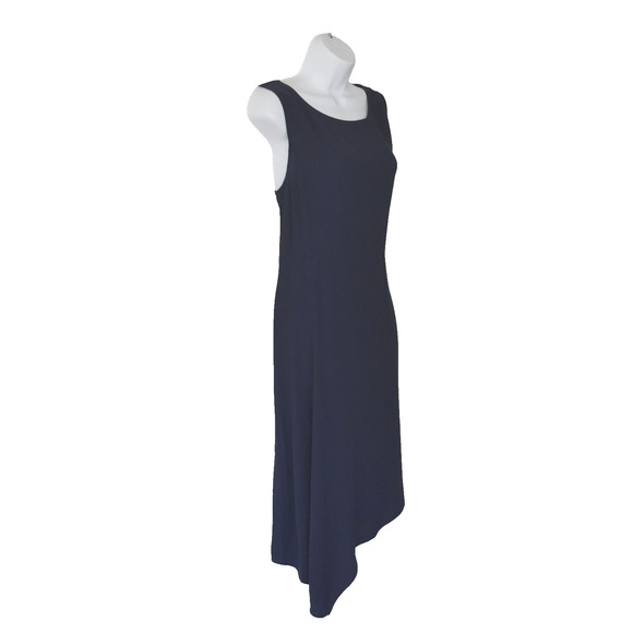 A8 Auth EILEEN FISHER Navy Asymmetrical High Low Hemline Sleeveless Dress Size M - Picture 2 of 4